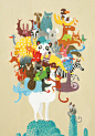Greeting card - Lama & animals : This is a print of my original acrylics painting. The same picture was a winner in postcard about ecology contest: http://zaliasiskodas.lt/node/305