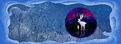 插画鹿与少女梦幻星空湖面背景图片素材