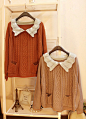 2012韩版新品甜美宽松娃娃领长袖麻花不规则套头针织衫毛衣罩衫