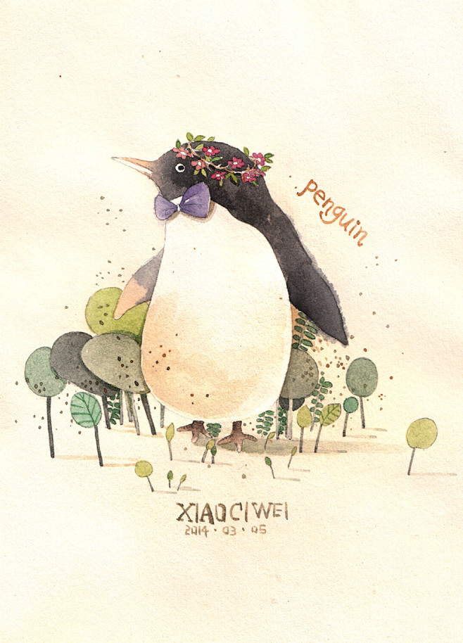 penguin#水彩# #小清晰# #动...