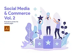 10个社交媒体用户体验交互矢量插图 Social Media and Commerce Illustration-平面图形-@美工云(meigongyun.com)