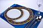 盘子 西餐盘子牛排盘 骨瓷餐具套装欧式金边蓝色圆盘酒店摆台外贸-善木良品