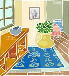 美式复古家居插画  - 源文件下载【酷图网】美式家居,家居插画,温馨家居,家居元素,美式家居元素,美式家居背景,温馨背景,温馨配色