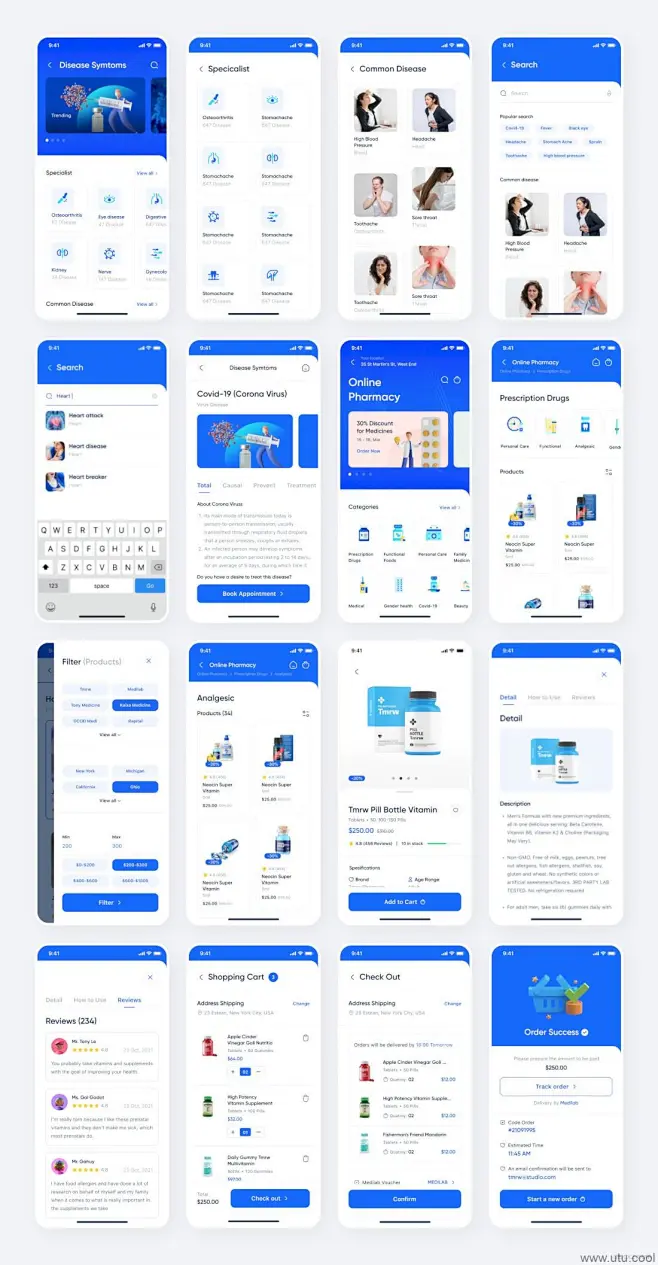 120+款UI设计移动端蓝色系医院医疗app应用界面设计插图-花瓣网