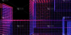 激光网格紫色辉光红色和蓝色3d插图
