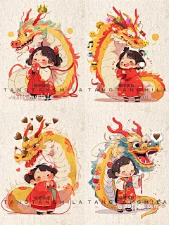 小红书冬日画报｜新年插画｜金龙送福