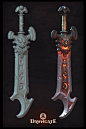 Dawngate Voluc's Sword, Trevor Carr : This was a re-imagining of Voluc's sword from EA's Moba Dawngate that I created for an art tutorial stream.  The character holds his sword upside down a bit like Tryndamere.