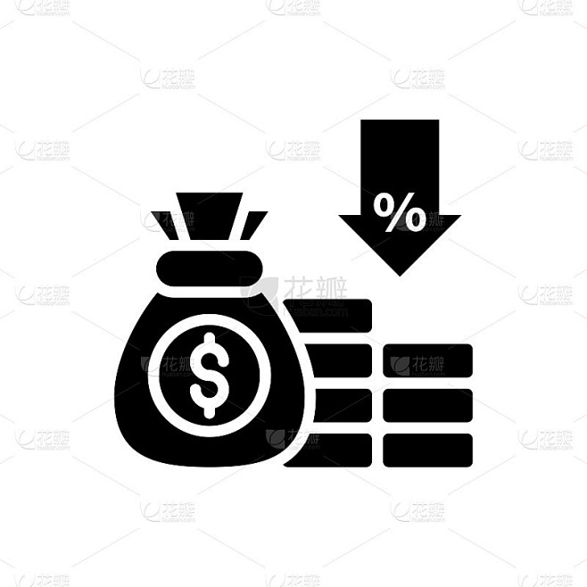 成本削减矢量固体图标风格插图。EPS 10个文件