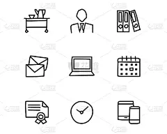 办公室手绘图标集设计插图，手绘风格设计