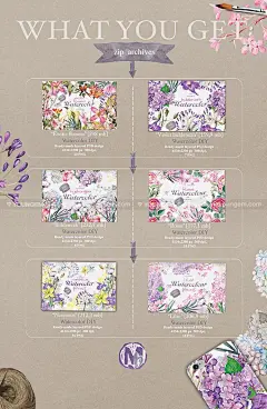宫廷水彩手绘夏季花卉植物绘画插图插画ps分层国外设计素材下载_颜格视觉