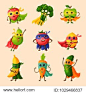 Superhero fruits vector fruity cartoon character of super hero expression vegetables with funny apple banana or pepper in mask illustration fruitful vegetarian diet set isolated on white background.