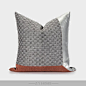 现代样板房抱枕设计师沙发靠包砖红色肌理棉麻拼接银灰色靠包靠垫