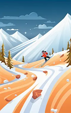 扁平风数字艺术人物滑雪场景素材图