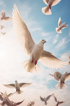 动物飞禽展翅飞翔的和平鸽插画
