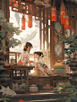 Ai古风插画|一组可爱的国风小女孩