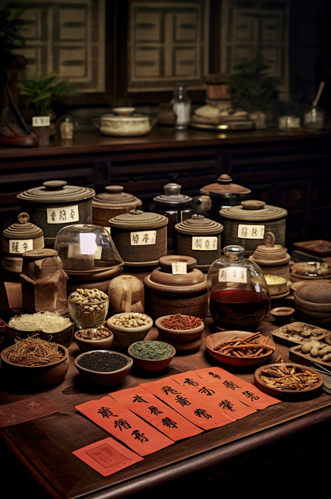 AI数字艺术简约中医药馆场景摄影图片-众图网