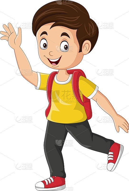 卡通快乐的小学生挥手