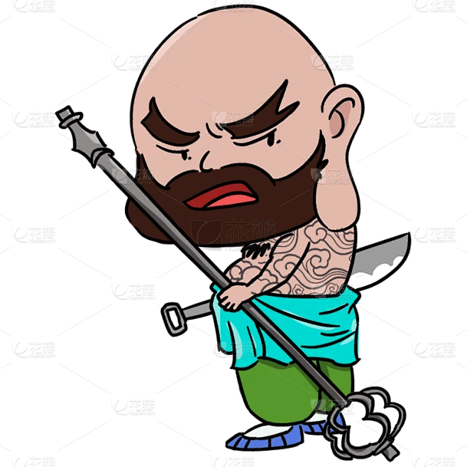 手绘q版鲁智深水浒传元素贴纸