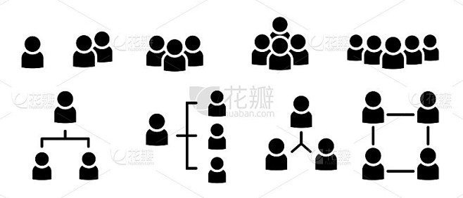 分组人矢量图标设置。领导力与沟通说明