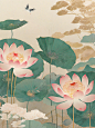 中式水墨荷花新中式背景图4