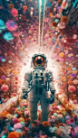 an astronaut is traveling in the elementary particles world 4k