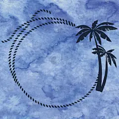 框架与绳子和手掌在蓝色水彩背景。