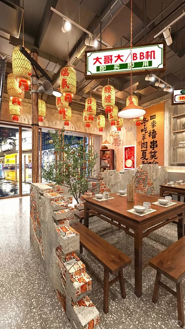 地摊火锅店装修案例分享，120平方造价5万案例分享，这感觉喜欢吗？关注我们每日更新总有一款合适你 #火锅店装修设计效果图 #烧烤店装修设计效果 ...