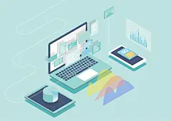 电脑手机 资料分析 5G环绕 2.5D插画 科技插图插画设计AI ti323a6813