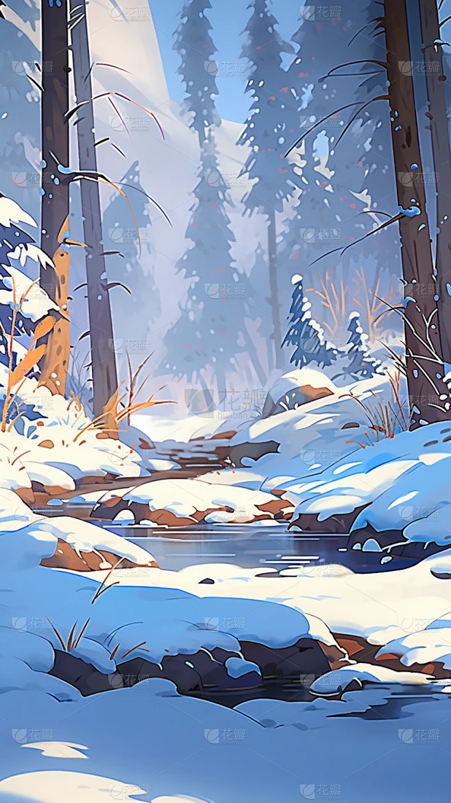 冬季冬天卡通感插画雪景场景背景图片素材素材-花瓣网