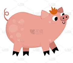 向量猪图标。可爱的卡通猪插画的孩子。农场动物孤立在白色背景上。为孩子们准备的彩色平牛图片