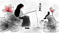 中国风水墨风黑白24二十四节气手绘插画女孩和猫设计海报psd素材【源文件下载】