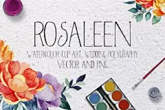 鲜艳的花朵 手绘花 丝带矢量 夏季 春季 婚礼图集 Rosaleen wedding invitation kit