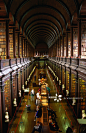 Trinity College in Dublin and the interior of the Library Long Room.