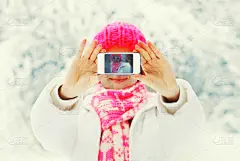 冬天,女人,手,自画像,青少年,休闲活动,雪,计算机软件,青年人,新年