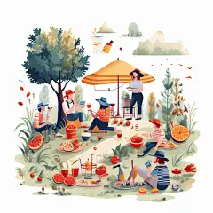 设图户外郊游露营场景扁平风夏季人物插画