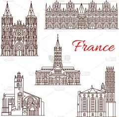 french travel landmark icon of architecture sights