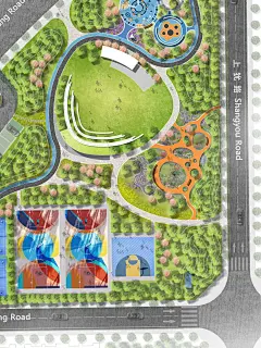 2023PS小清新公园景观彩平图ps免扣素材竞赛风现代公园彩平ps素材-花瓣网