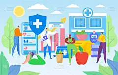 小的,公寓,矢量,医生,忠告,病人,人,绘画插图,分析,投资