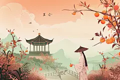 简约山插画人物插画