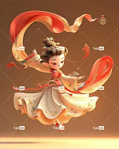 飞天仙女正在演奏中国音乐剧中阮，具有敦煌风风格，中国神话海报