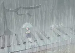 空白格-vere_插画 唯美 钢琴 女孩 雨天 灰调 空白格_涂鸦王国插画