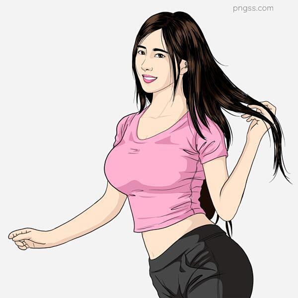 手绘风美女可商用素材图片大小2000x2...