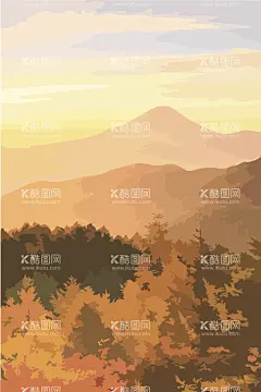 晚霞树林风景插画  - 源文件下载【酷图网】插画,晚霞,树林,风景,素描水彩画,唯美,意境,简约