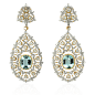 耳环 - 蓝色知更鸟吊坠耳环 - Unica 系列 - Buccellati : 精美的蕾丝上，似乎悬浮着一个海蓝宝石，它仿佛畅游在空中。布契拉提的金匠们精雕细琢，创造出一种非常精巧优美的结构，提高了宝石的透明度。