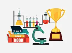 科学实验化学实验 https://88ICON.com 标识 化学实验 实验器材 铁架台 烧瓶 手绘平面 卡通 创意 奖杯