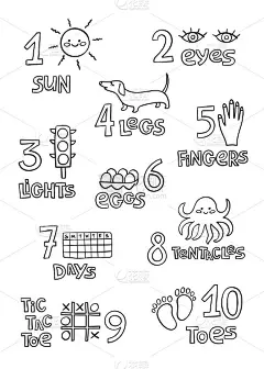 数字和计数练习打印海报，作业为学前，幼儿园的孩子。