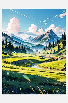 数字艺术手绘插画大自然风景-众图网