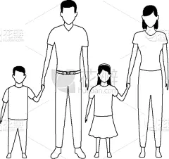 家庭,黑白图片,头像,动画片,分离着色,女儿,丈夫,人,男人,爱