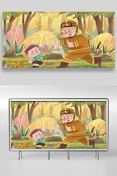 消防员手绘插画设计-众图网