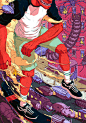 Skating Through NYC Feels Like... (Re-Draw) : I've been able to let go of most of the work from my Adobe Illustrator vectoring phase, but not this piece. I've always been really fond of the original concept - I just felt like I didn't push it far enough a